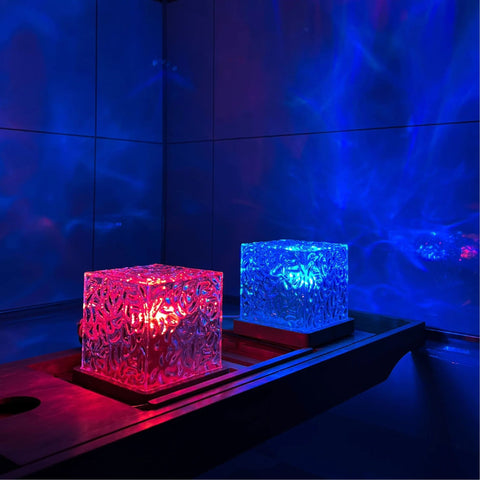 Ocean Wave Projector Lamp LED Night Light Multicolor Crystal Cube Table Lamp
