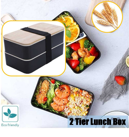 2-Tier Stackable Lunch Box Bento Container Leak-Proof Microwave-Safe