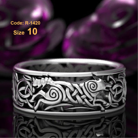 Men's Ring Domineering Wolf Head Viking Carved Animal Pattern Jewellery Size 10