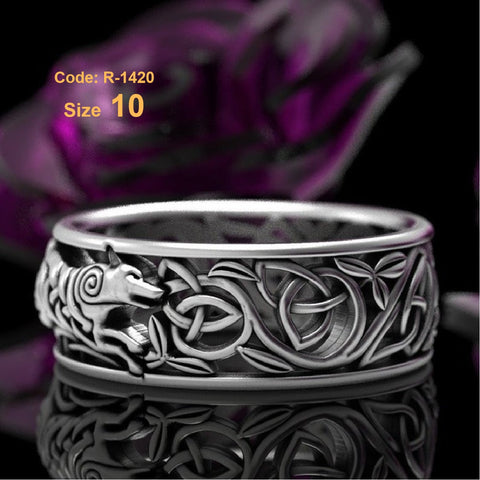 Men's Ring Domineering Wolf Head Viking Carved Animal Pattern Jewellery Size 10