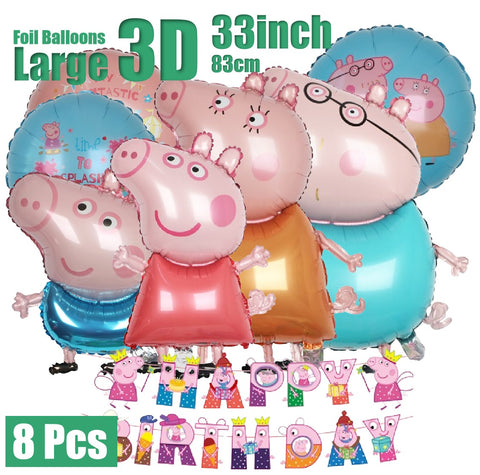 Kids' Birthday Party Decoration Large 3D Peppa Pig Banner Set Balloons