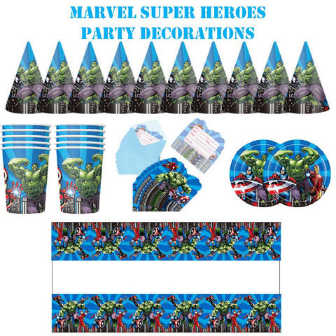 41Pcs Kids' Birthday Party Decoration Super Heros Banner Plates Cups Tablecloth