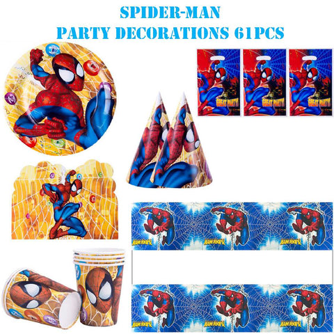 61Pcs Kids' Birthday Party Decoration Spider Man Banner Plates Cups Tablecloth