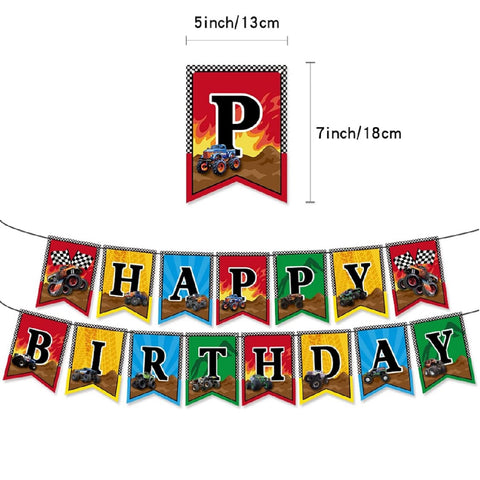 44Pcs Kids' Birthday Party Decoration Monster Truck Banner Balloon Cake Topper