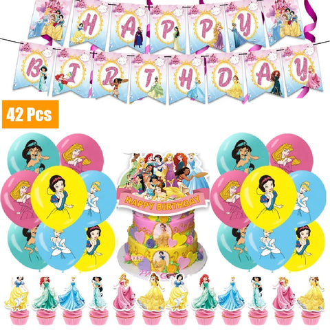 42Pcs Kids' Birthday Party Decoration Elsa Princess Balloon Cake Topper