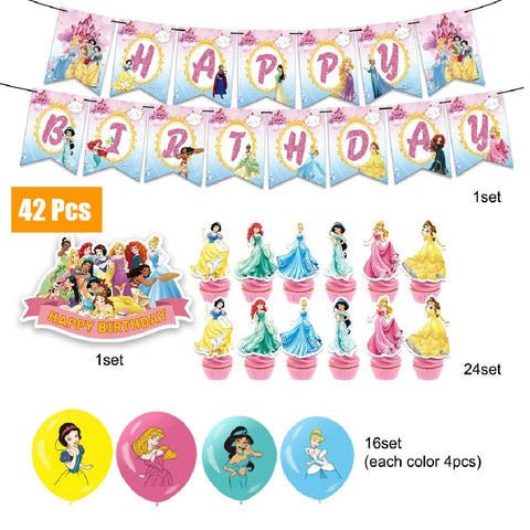 42Pcs Kids' Birthday Party Decoration Elsa Princess Balloon Cake Topper