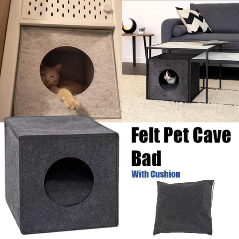 Foldable Felt Pet Cave Bed with Cushion
