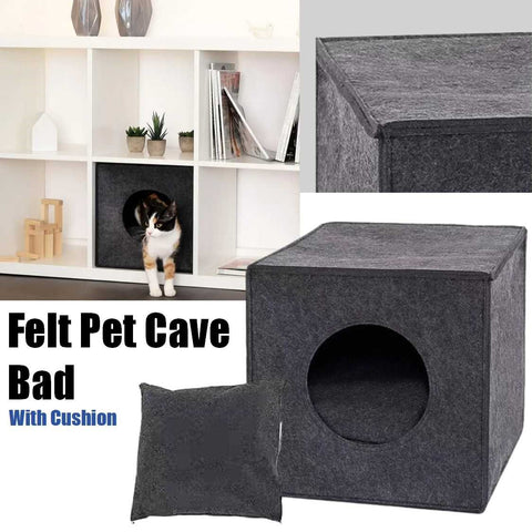 Foldable Felt Pet Cave Bed with Cushion