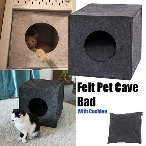 Foldable Felt Pet Cave Bed with Cushion