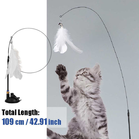 Cat Toy Feather Toys 92cm Wand Hands-Free Interactive with Super Suction Cup