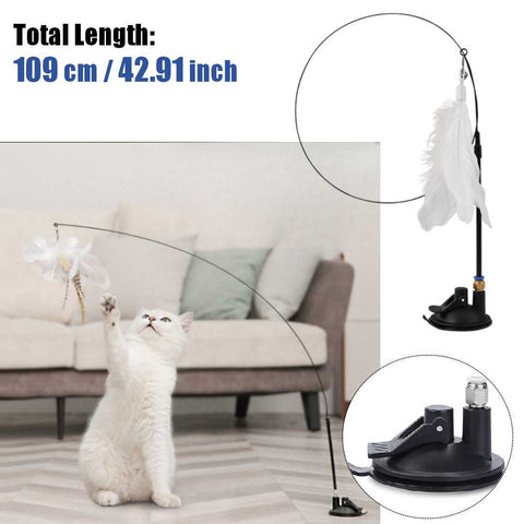Cat Toy Feather Toys 92cm Wand Hands-Free Interactive with Super Suction Cup