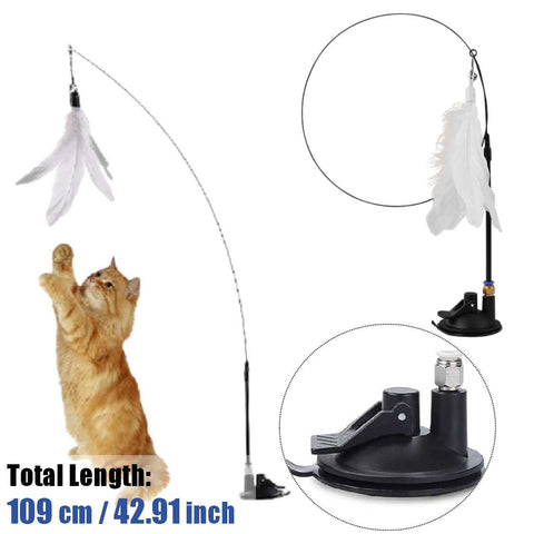 Cat Toy Feather Toys 92cm Wand Hands-Free Interactive with Super Suction Cup