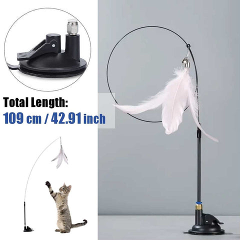 Cat Toy Feather Toys 92cm Wand Hands-Free Interactive with Super Suction Cup