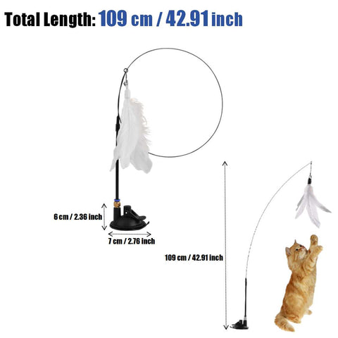 Cat Toy Feather Toys 92cm Wand Hands-Free Interactive with Super Suction Cup