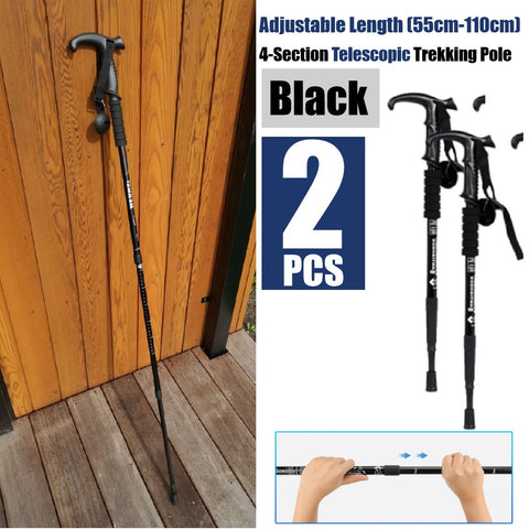 2Pcs Trekking Poles Aluminum Adjustable Lightweight Hiking Poles-Black