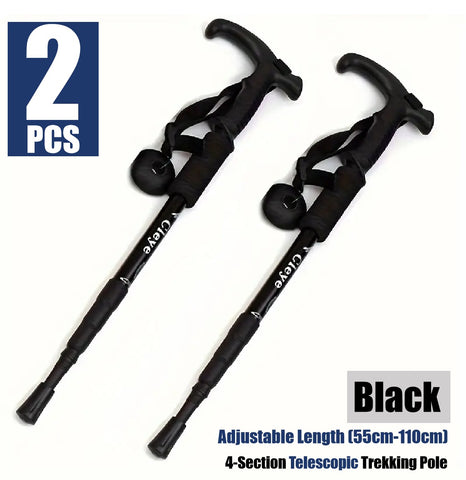 2Pcs Trekking Poles Aluminum Adjustable Lightweight Hiking Poles-Black