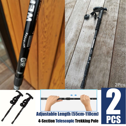 2Pcs Trekking Poles Aluminum Adjustable Lightweight Hiking Poles-Black