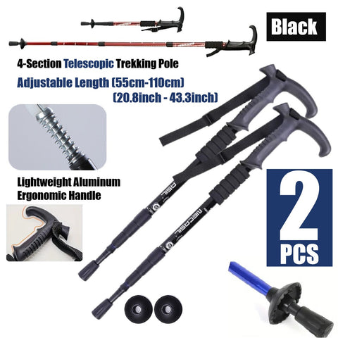 2Pcs Trekking Poles Aluminum Adjustable Lightweight Hiking Poles-Black