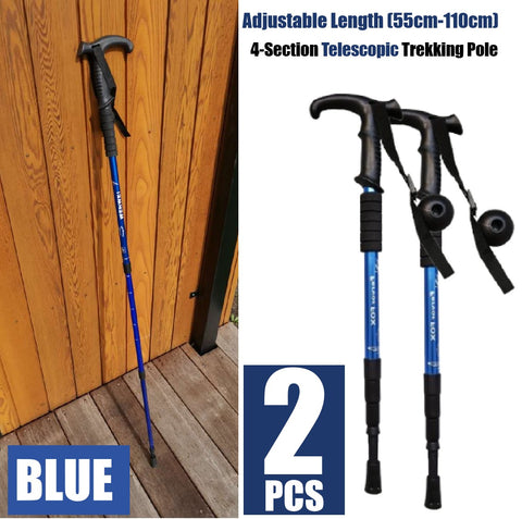 2Pcs Trekking Poles Aluminum Adjustable Lightweight Hiking Poles-Blue