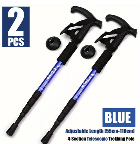 2Pcs Trekking Poles Aluminum Adjustable Lightweight Hiking Poles-Blue