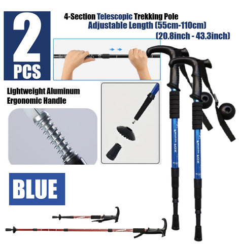 2Pcs Trekking Poles Aluminum Adjustable Lightweight Hiking Poles-Blue
