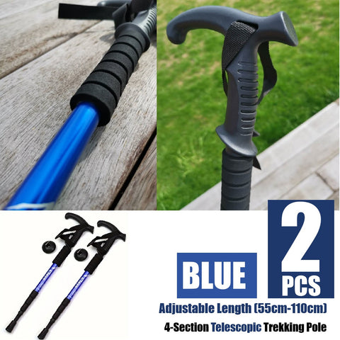 2Pcs Trekking Poles Aluminum Adjustable Lightweight Hiking Poles-Blue