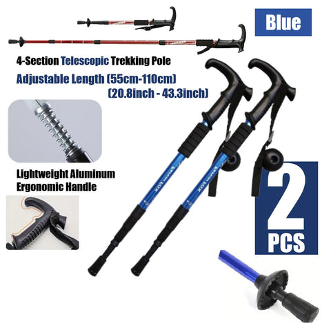 2Pcs Trekking Poles Aluminum Adjustable Lightweight Hiking Poles-Blue