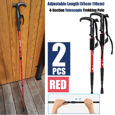 2Pcs Trekking Hiking Poles Aluminum Adjustable Lightweight Hiking Poles-Red