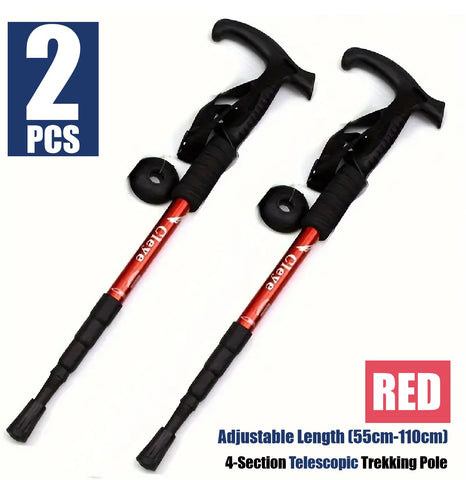 2Pcs Trekking Hiking Poles Aluminum Adjustable Lightweight Hiking Poles-Red