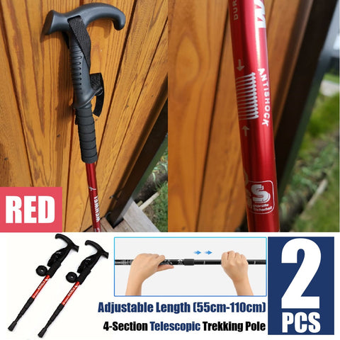 2Pcs Trekking Hiking Poles Aluminum Adjustable Lightweight Hiking Poles-Red