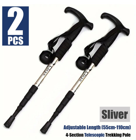 2Pcs Trekking Hiking Poles Aluminum Adjustable Lightweight Hiking Poles-Silver