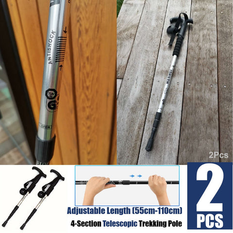 2Pcs Trekking Hiking Poles Aluminum Adjustable Lightweight Hiking Poles-Silver