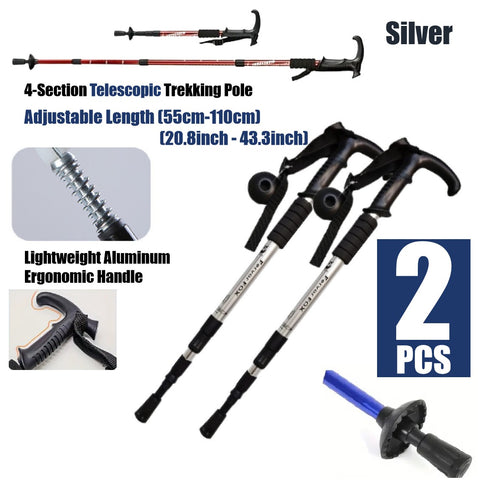 2Pcs Trekking Hiking Poles Aluminum Adjustable Lightweight Hiking Poles-Silver