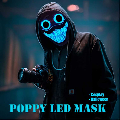 Motorbike Helmet Airsoft Rifle Pisto wig Party Costume Dress Blue Poppy LED Mask
