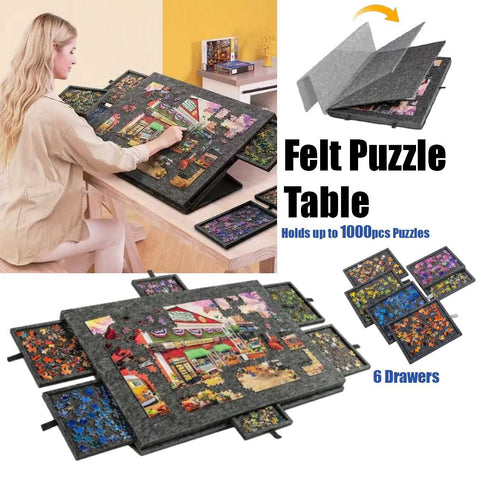 Lightweight Portable Felt Puzzle Table with 6 Drawers Holds up to 1000pcs