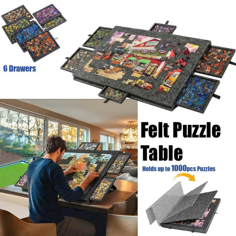Lightweight Portable Felt Puzzle Table with 6 Drawers Holds up to 1000pcs