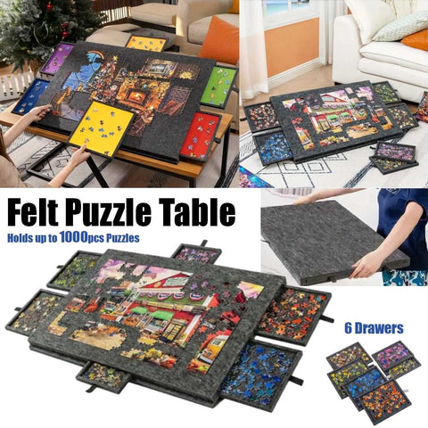 Lightweight Portable Felt Puzzle Table with 6 Drawers Holds up to 1000pcs