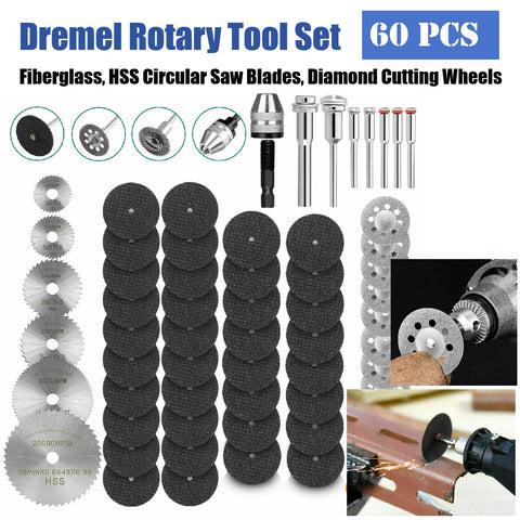 60-Pack Rotary Cutting Wheels Tool Kit Diamond Cutting HSS Circular Saw Blades
