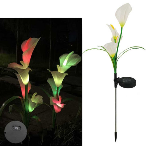 Solar Lights Calla Lily Light 7 Colors Change LED 4 Flower Head