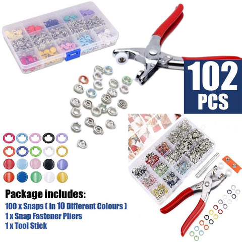 100Sets Metal Snaps Buttons with Fastener Pliers Press Tool Sewing and Crafting