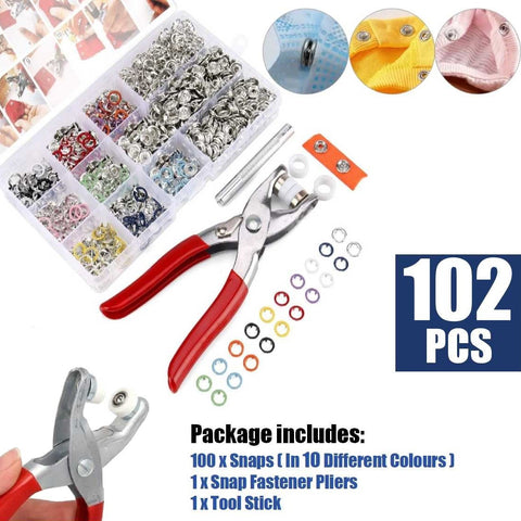 100Sets Metal Snaps Buttons with Fastener Pliers Press Tool Sewing and Crafting