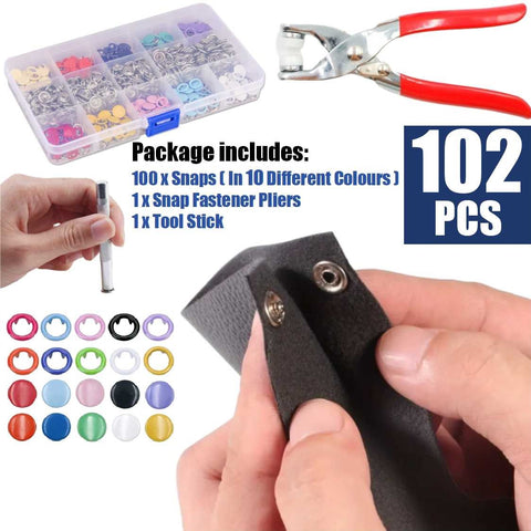 100Sets Metal Snaps Buttons with Fastener Pliers Press Tool Sewing and Crafting