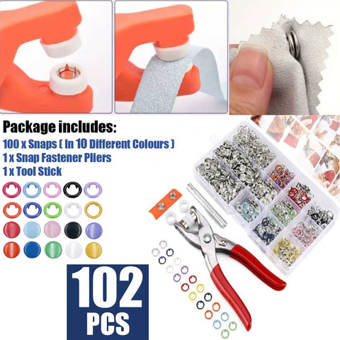100Sets Metal Snaps Buttons with Fastener Pliers Press Tool Sewing and Crafting