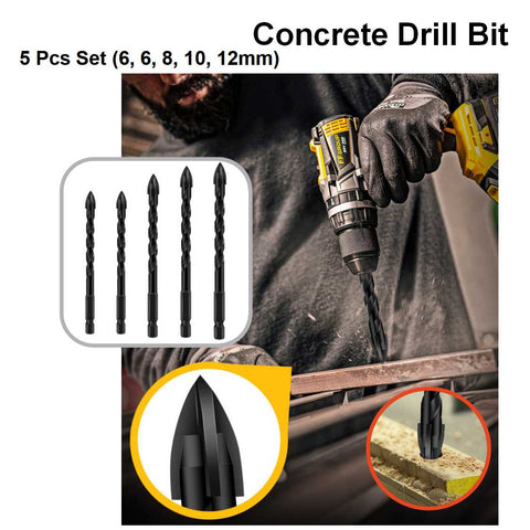 5Piece Masonry Drill Bits Kit 1/8"-1/2" for Concrete Stone Carbide Tile Brick