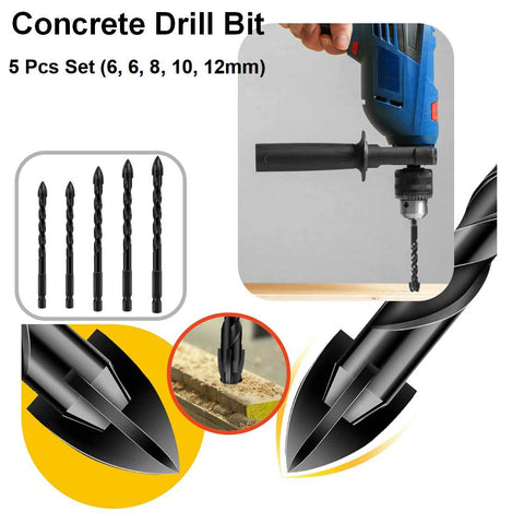 5Piece Masonry Drill Bits Kit 1/8"-1/2" for Concrete Stone Carbide Tile Brick