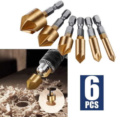6Pcs Countersink Drill Bit Set 6-19mm HSS 5 Flute Center Punch Tool