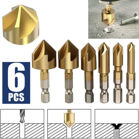 6Pcs Countersink Drill Bit Set 6-19mm HSS 5 Flute Center Punch Tool