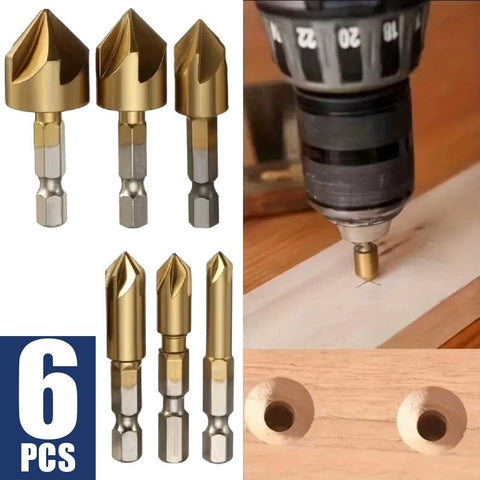 6Pcs Countersink Drill Bit Set 6-19mm HSS 5 Flute Center Punch Tool