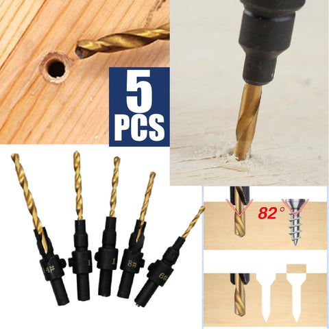 Wood Countersink Drill Bit Set 5Pcs #6-#14 HSS M2 Tapered Drill Bits
