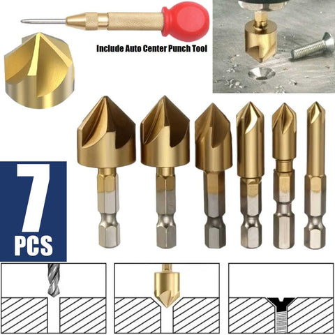 6Pcs Woodworking Countersink Drill Bits with Automatic Center Punch Tool Set